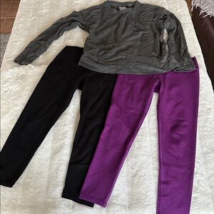 All in Motion Kids Black and Purple Leggings Girls 3pc set Size 6/7